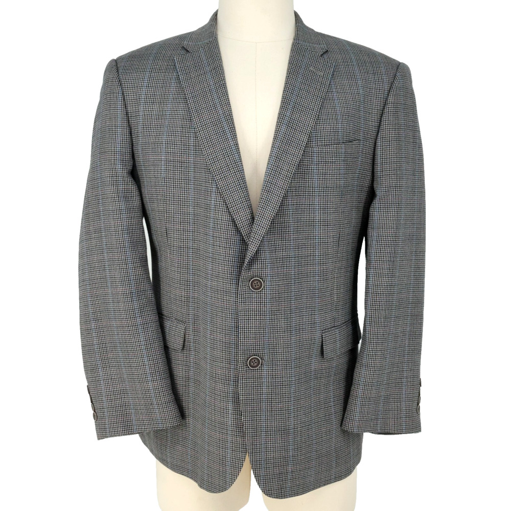 Tommy Hilfiger Sport Coat Mens 46R Gray Plaid Wool Blend Lined Blazer Jacket